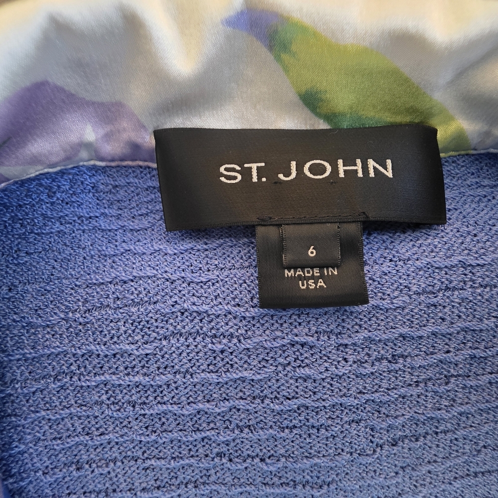 St John Santana Knit 3PC Suit Set Periwinkle Blazer/Shell/Silk Floral Skirt-SZ 6 - Picture 15 of 16